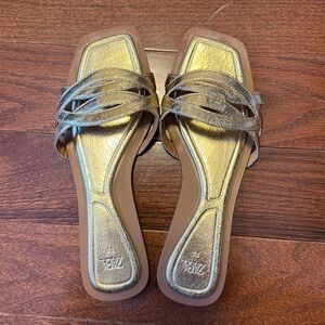 Zara Gold Metallic Slide Sandals